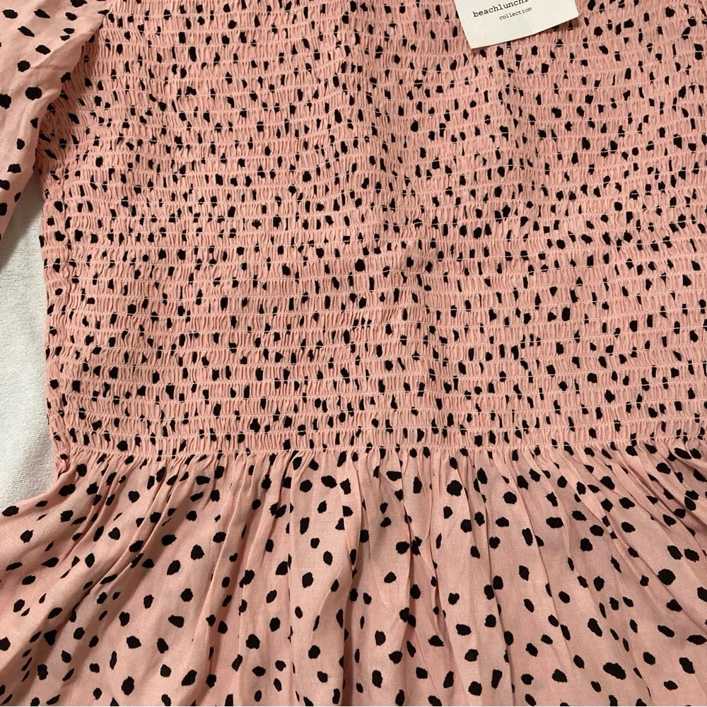 beachlunchlounge New Lauren Polka Dot Rayon Smocked Top S/P Pink - Picture 4 of 16